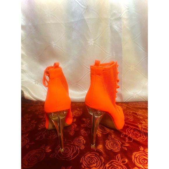 See-Through Neon Orange Stiletto High-Heels With A Clear Heel Size 7.5 - Picture 3 of 7